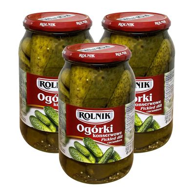 Rolnik Sauerkraut with Carrot, Kapusta and Sour Cucumber, 900g Jar, Polish, Sweet and Tangy Flavor (3 Pack, Sour Cucumber)