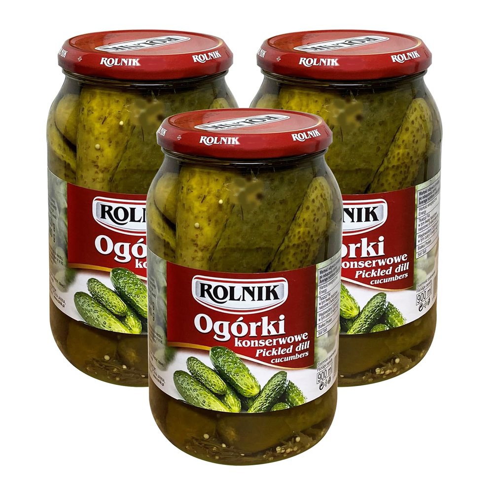 Rolnik Sauerkraut with Carrot, Kapusta and Sour Cucumber, 900g Jar, Polish, Sweet and Tangy Flavor (3 Pack, Sour Cucumber)