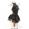 Asudaro Cosplay PU Leather Short Dress, Devil Girl Sexy Outfit Perspective Lingerie Costume for Women view 3