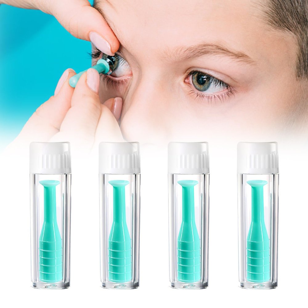 4 Pieces Silicone Contact Lens Inserter Remover Set, Contact Lenes Suction Holder, Portable Daily and Monthly Hard Lenses Tool, Hygienic Suction Holder, Easy Grip, Lightweight, for Travel Outdoor