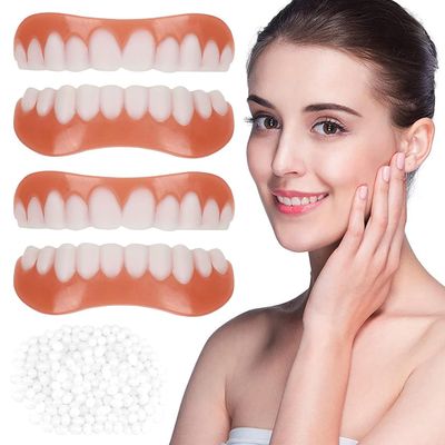 Dazzluxe 2 Pairs Instant Veneers Dentures, Comfort Fit Upper And Lower Teeth Veneers, Temporary Cosmetic Fake Teeth for Men Women Cover Missing Teeth