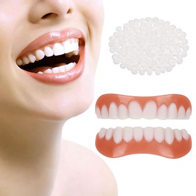 Dazzluxe Adjustable Snap-On Dentures, 2 Pairs Upper And Lower False Teeth Veneers, Temporary Teeth Restoration Fake Teeth, Regain Confident Smile