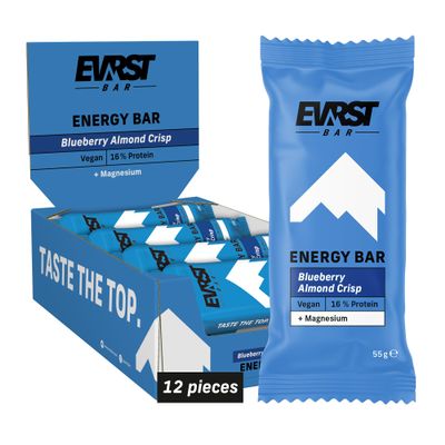 EVRST Energy Blueberry Almond, 12 x 55g, 8.8g Protein, Rich in Magnesium, 12 Bars Per Case