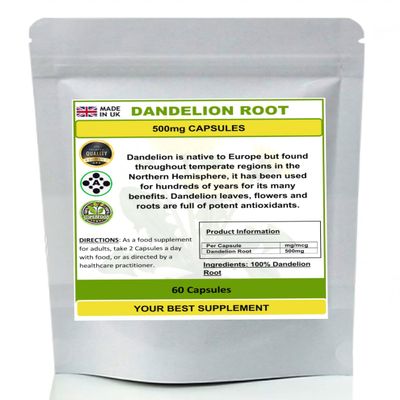 Dandelion Root Capsules 500mg 100% Natural (High Strength Supplement) (60)