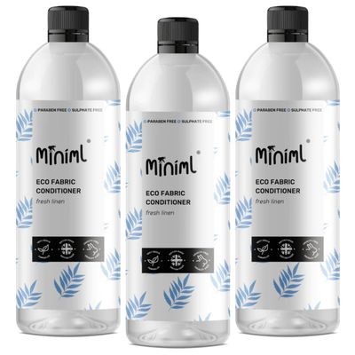 Miniml Eco Fabric Softener Conditioner- 3x 1L Bottles - Fresh Linen Scented All Natural Fabric Softener for Sensitive Skin - 100% Vegan & Cruelty Free (100 Washes)