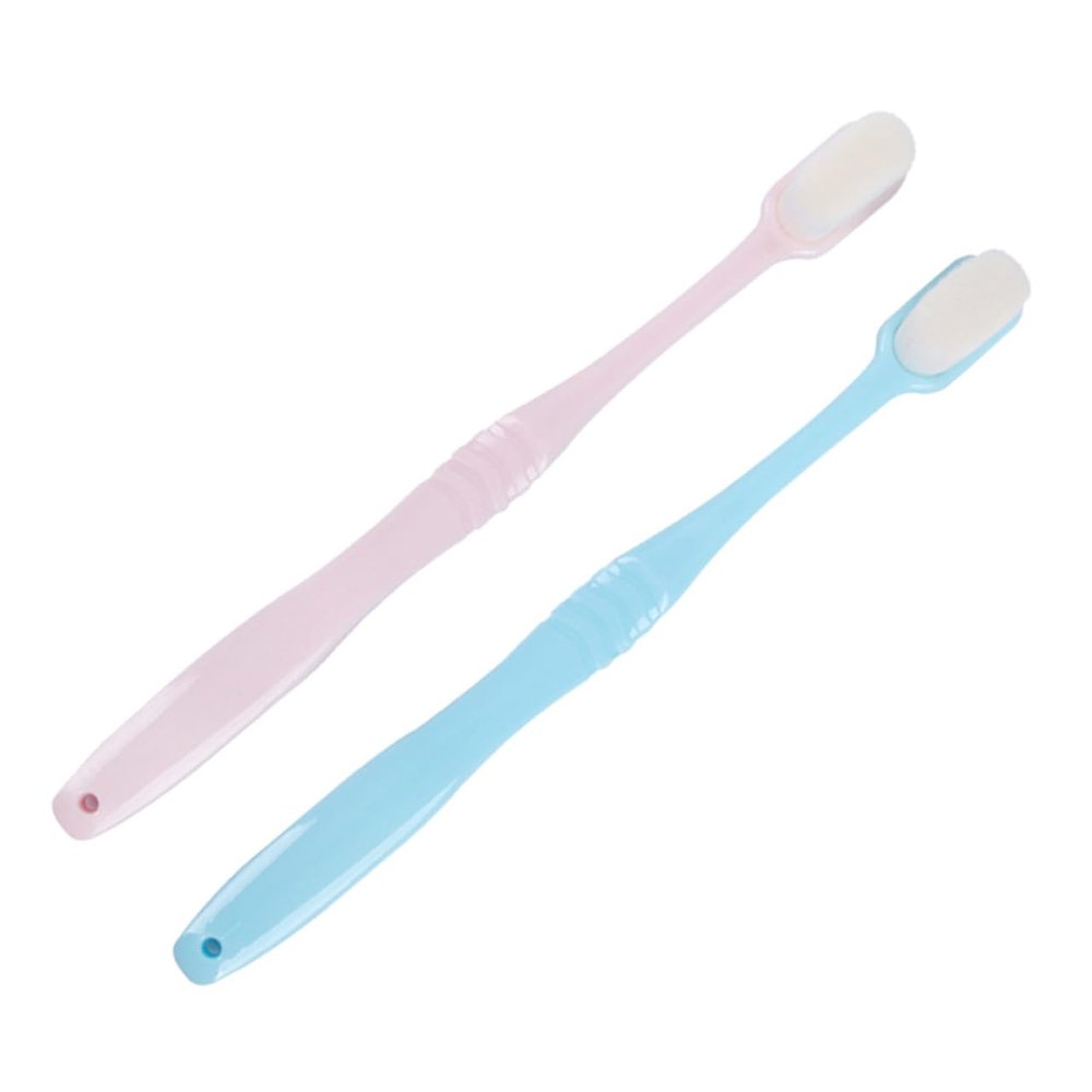 Beaupretty Soft Bristle Fur Toothbrushes 2pcs Set Pink and Blue Oral Cleaning Toothbrushes for Gum Care and Full Mouth Hygiene Adults