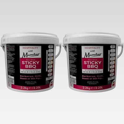Mumtaz STICKY BBQ Marinade Catering Size Bucket - BULK 2.2Kg - Restaurant Quality - Mildly Spiced - BBQ - Grill - Roast - Stir or Air fry. Gluten Free- Vegan Friendly (2.2kg (Pack of 2), Sticky BBQ)