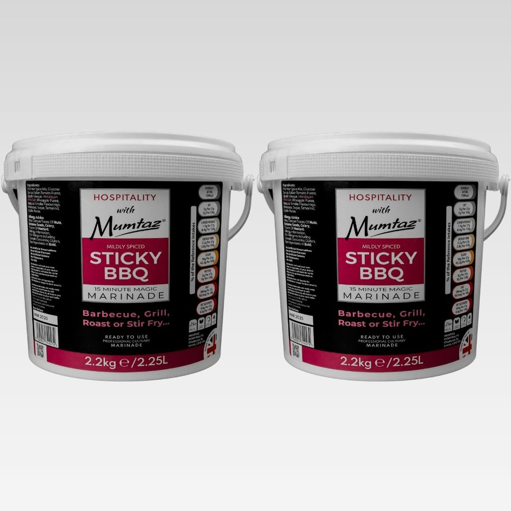 Mumtaz STICKY BBQ Marinade Catering Size Bucket - BULK 2.2Kg - Restaurant Quality - Mildly Spiced - BBQ - Grill - Roast - Stir or Air fry. Gluten Free- Vegan Friendly (2.2kg (Pack of 2), Sticky BBQ)