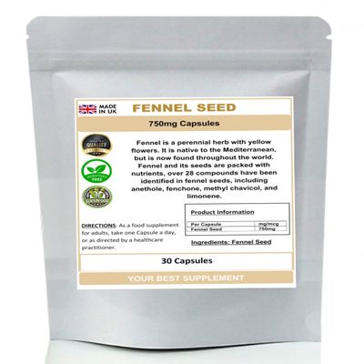 Fennel Seed Capsules 750mg 100% Pure no additives (High Strength) (30)