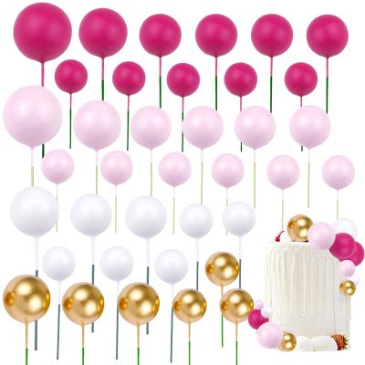 48 Pcs Ball Cake Topper Decorations Princess Cake for Happy Birthday Party Wedding Supplies (Pink Gold)