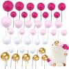 48 Pcs Ball Cake Topper Decorations Princess Cake for Happy Birthday Party Wedding Supplies (Pink Gold) view 1