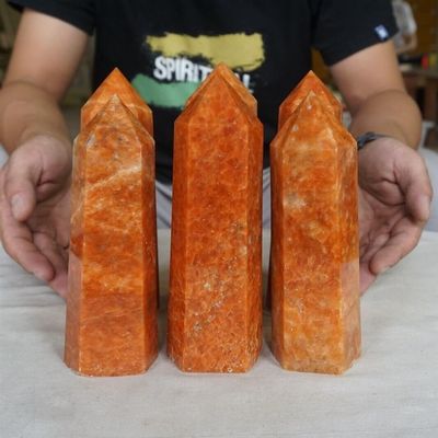 AUOQKQUT Natural Sunstone Quartz Crystal Point Tower Polished home decoration(Size:350-400g)