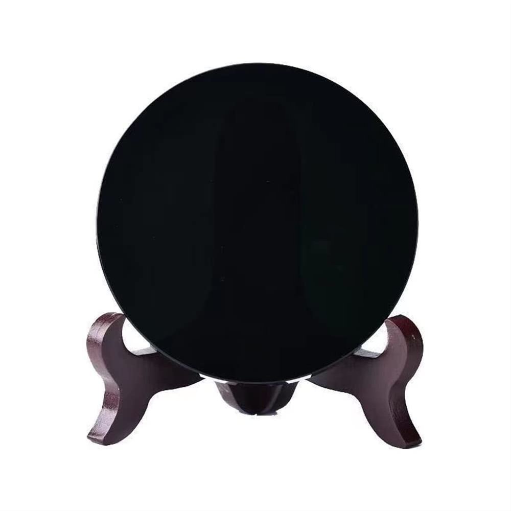 ICXLPMC Natural Black Obsidian Circle Disk Round Plate fengshui Mirror for Home & Office Decor Obsidian Home Collections