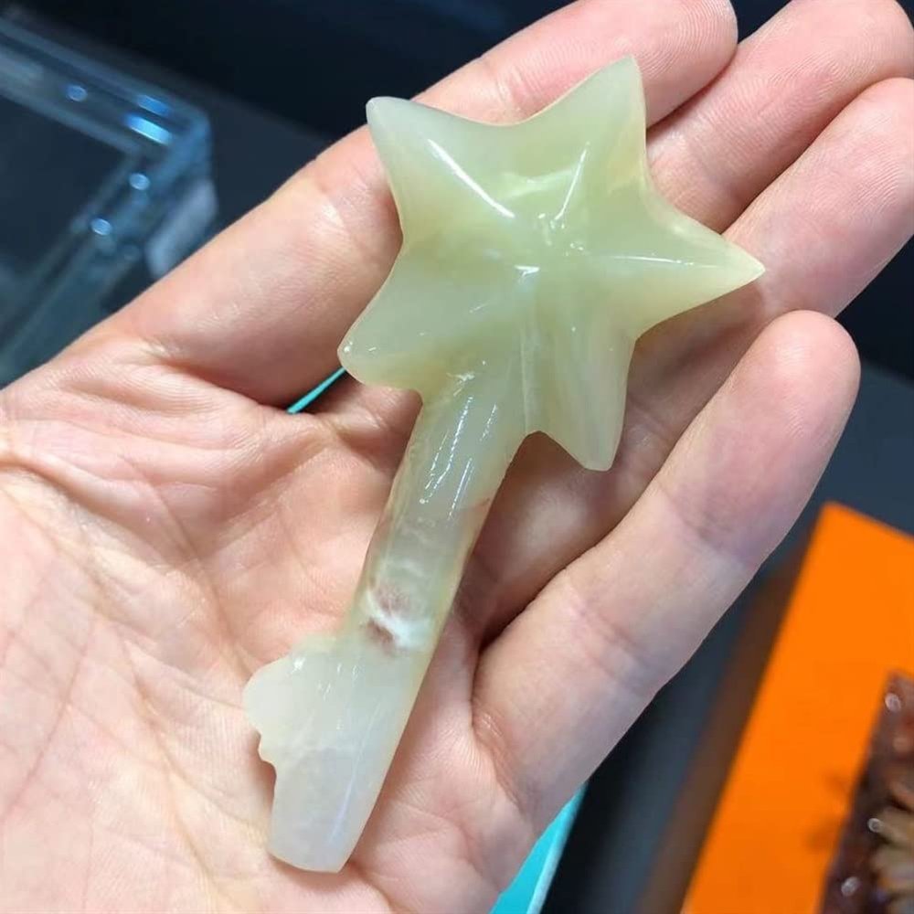 ICXLPMC 8-9cm Natural Afghan Emerald Crystal Stone, Hand Carved Five Pointed Star Suitable for Home Home decorative stones Home Collections(Size:2pcs)
