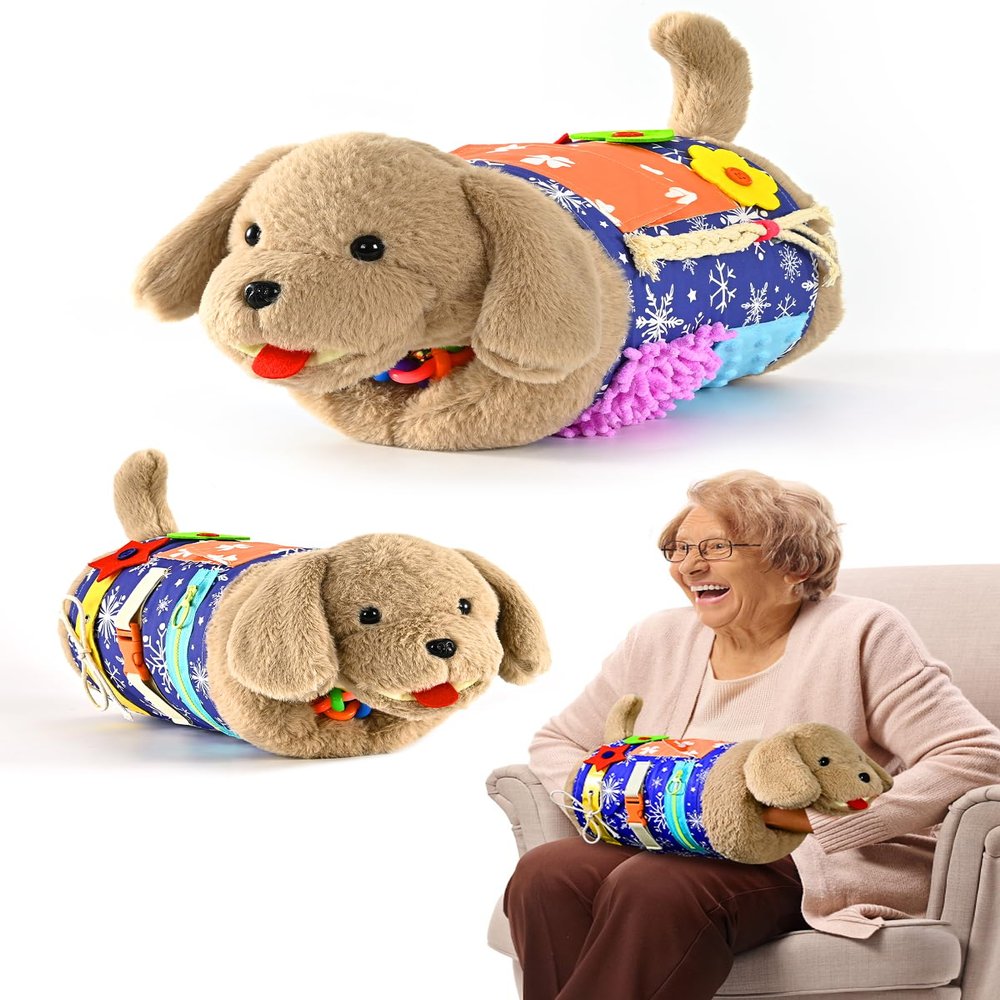 ALACCOM Fidget Blanket and Muff Dog for Adults with Dementia,Alzheimers Dementia Activities Products for Seniors and Elderly ,Gift Game and Sensory Fidget Blanket for Alzheimers or Dementia