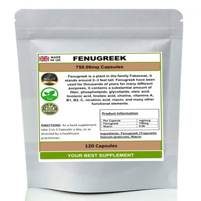 Fenugreek Capsules 750mg 100% Natural (No additive No Fillers) High Strength (120)