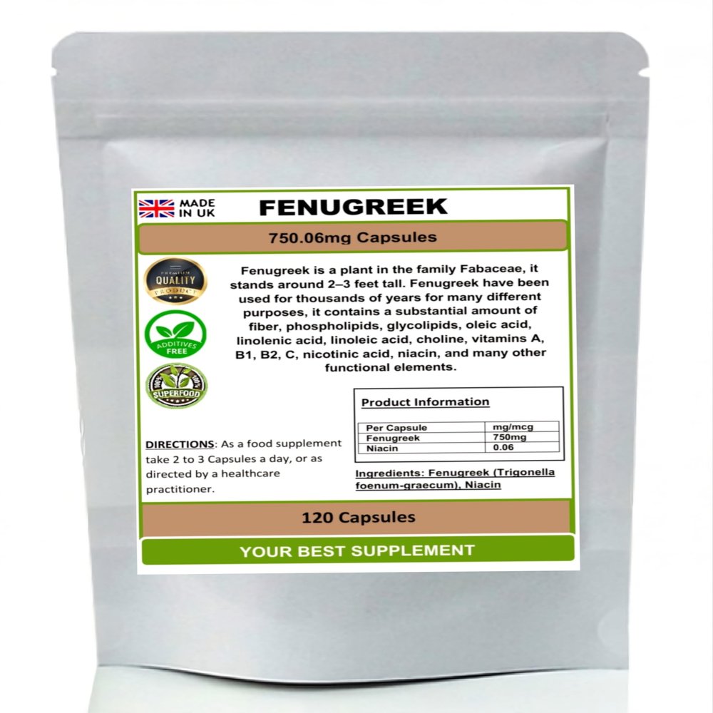 Fenugreek Capsules 750mg 100% Natural (No additive No Fillers) High Strength (120)