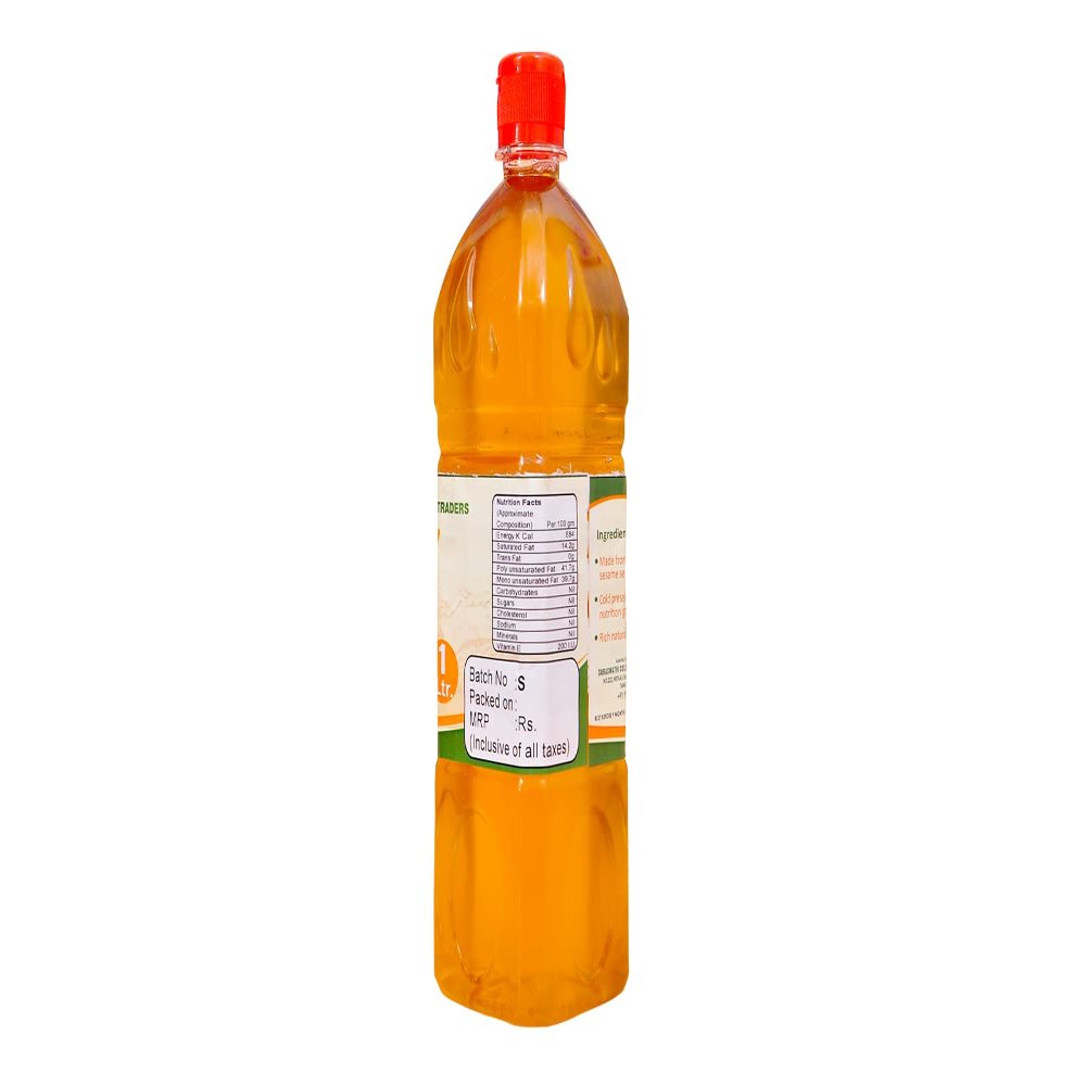 SARASWATHI COLD PRESSED SESAME OIL (Unrefined and Unfiltered Wood Pressed Oil),1L