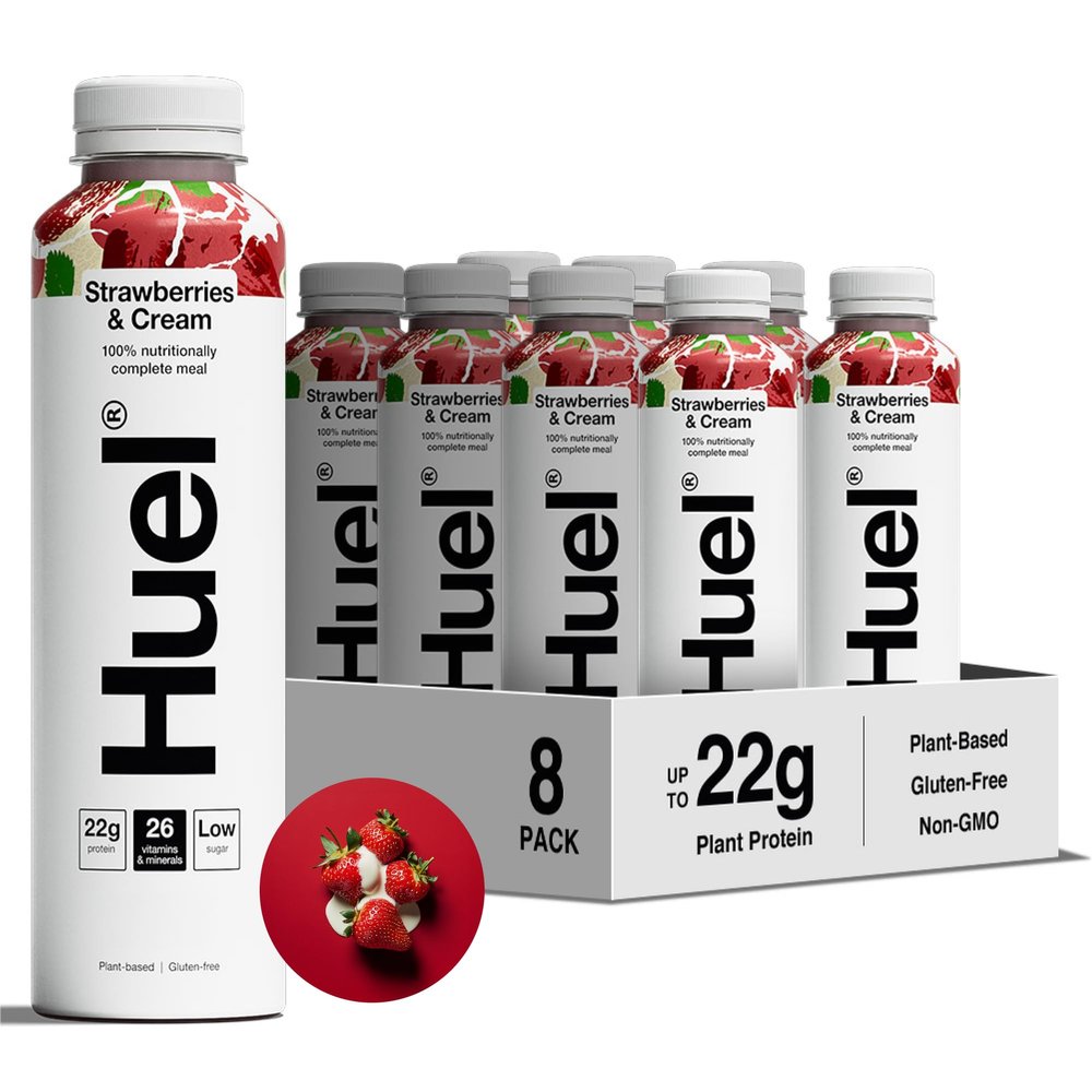 Huel Ready-to-drink Meal, Strawberries and Cream Protein Drink, 8 x 500ml Bottles, Protein Shakes, Pre-Portioned Meal, 20g of Protein per Bottle, Rich in Essential Vitamins, Meal Replacement Shake