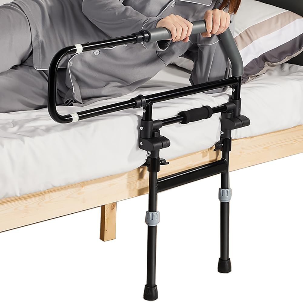 Bed Rail for Elderly, Foldable Bed Assist Rail, 300Lbs Adult Bed Guard Rail, Adjustable Bed Safety and Assist Cane, Heavy Duty Bed Grab Bar for Fall Prevention, Medical Safety Rail