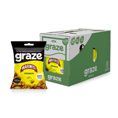 Graze - Marmite Crunchy Snacks - Vegan Lunchbox Snacks- Healthy Alternative to Crisps - Perfect If you Love Corn, Broad Beans and Corn Hoops - 35g x 10 bags