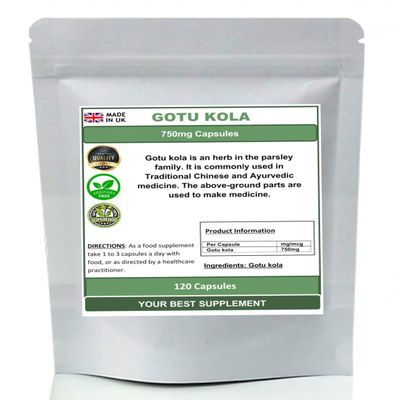 Gotu Kola Capsules 750mg 100% Natural and Pure High Strength Supplement (120)