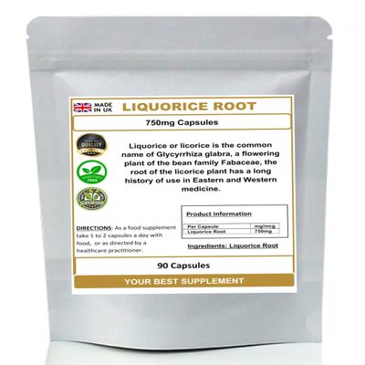 Liquorice Root Capsules 750mg (100% Pure No Additives) (90)