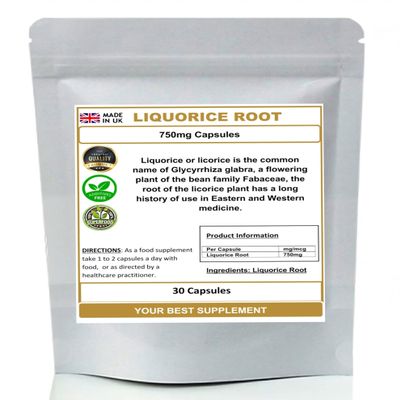 Liquorice Root Capsules 750mg (100% Pure No Additives) (30)
