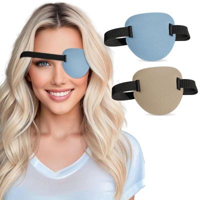 2 Pcs 3D Eye Patches for Adults and Kids, Adjustable Medical Eyepatch for Right or Left Eye,One Eye Cover for Amblyopia Lazy Eye,Pirate Costume(Blue,Skin Color)