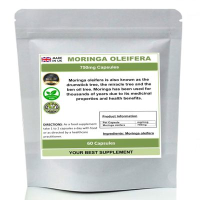 Moringa Oleifera Capsules 750mg 100% Natural (Pure) Super-Food, The Miracle Tree (60)