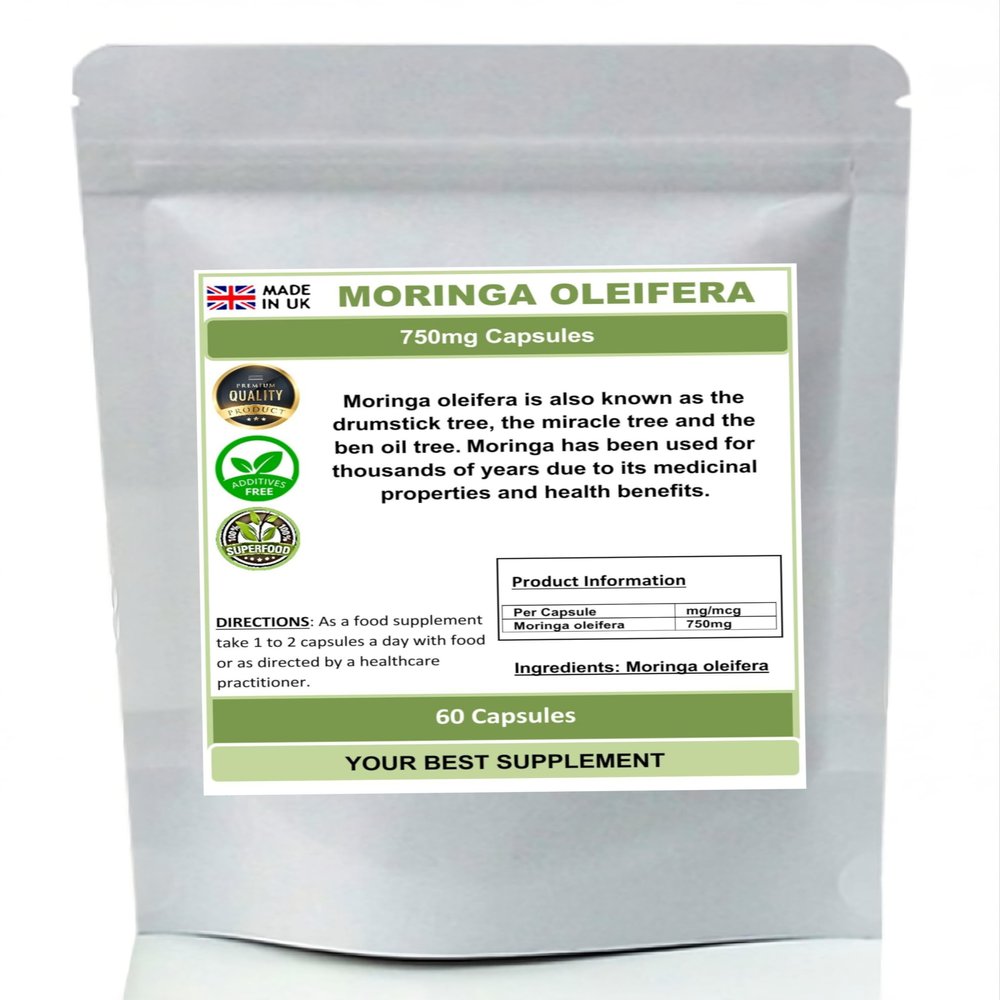 Moringa Oleifera Capsules 750mg 100% Natural (Pure) Super-Food, The Miracle Tree (60)