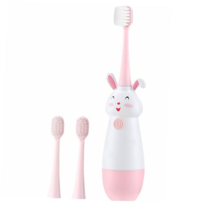 Beaupretty Childrens Electric Toothbrush Sonic Vibrates Rechargeable Pink with 3 Replacement Heads for Baby Oral Care Ages 3-8