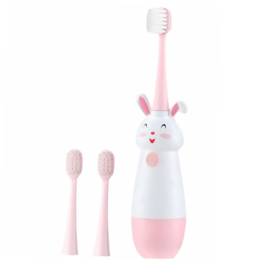 Beaupretty Childrens Electric Toothbrush Sonic Vibrates Rechargeable Pink with 3 Replacement Heads for Baby Oral Care Ages 3-8