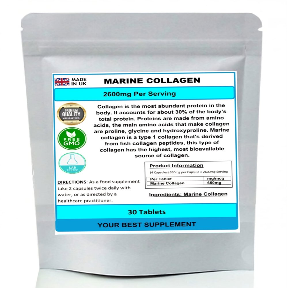 Marine Collagen Capsules 2600mg Hydrolysed Type 1 (High Strength) Pure NoFillers (30)