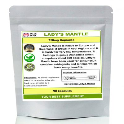 Lady's Mantle Capsules 750mg 100% Natural, (Pure no additives) High Strength (90)
