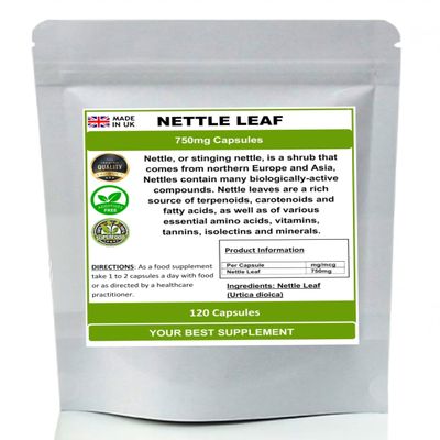 Nettle Leaf Capsules 750mg (Urtica dioica) 100% Natural Super-Food (120)