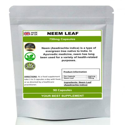 Neem Leaf Capsules 750mg 100% Pure no additives (High Strength) (90)