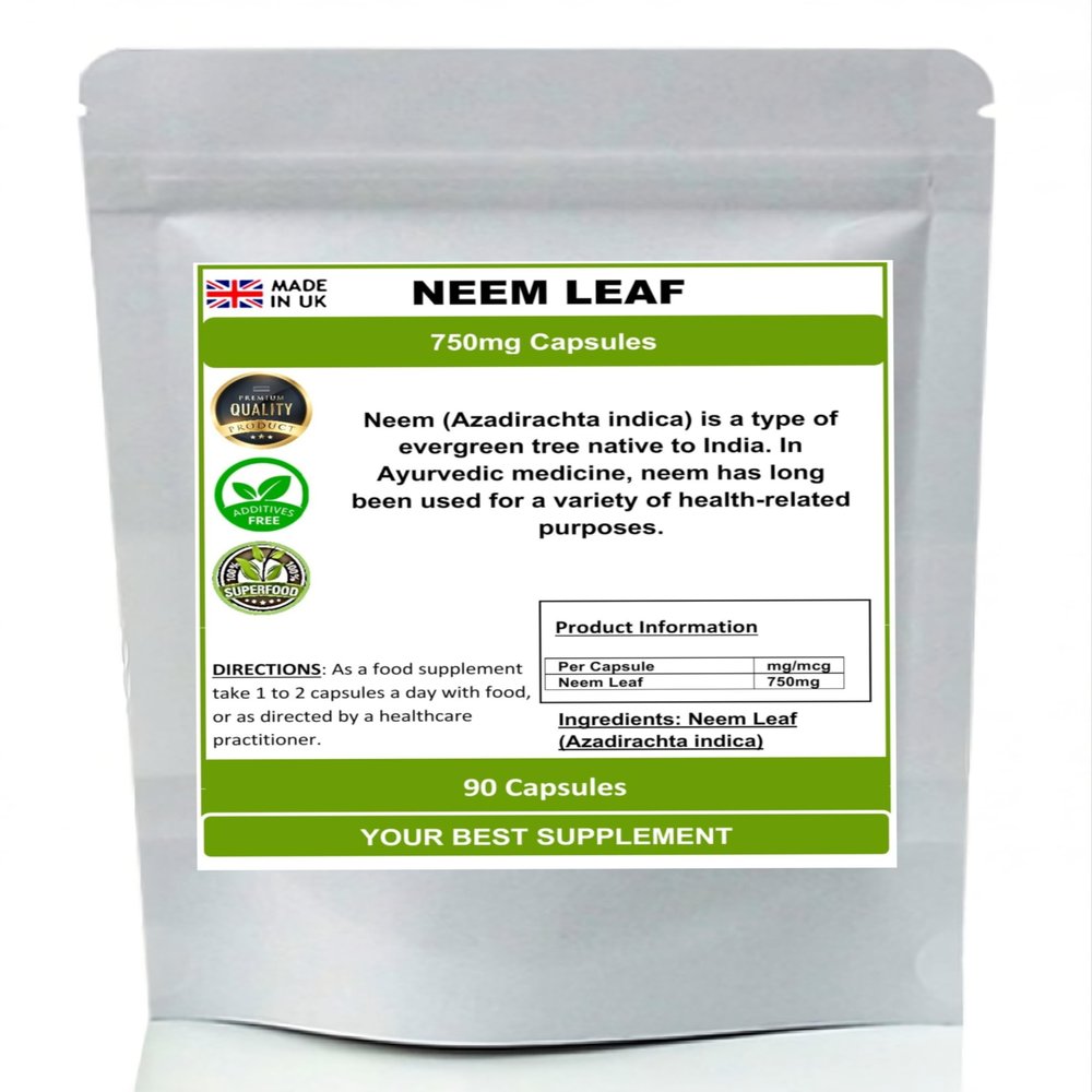 Neem Leaf Capsules 750mg 100% Pure no additives (High Strength) (90)