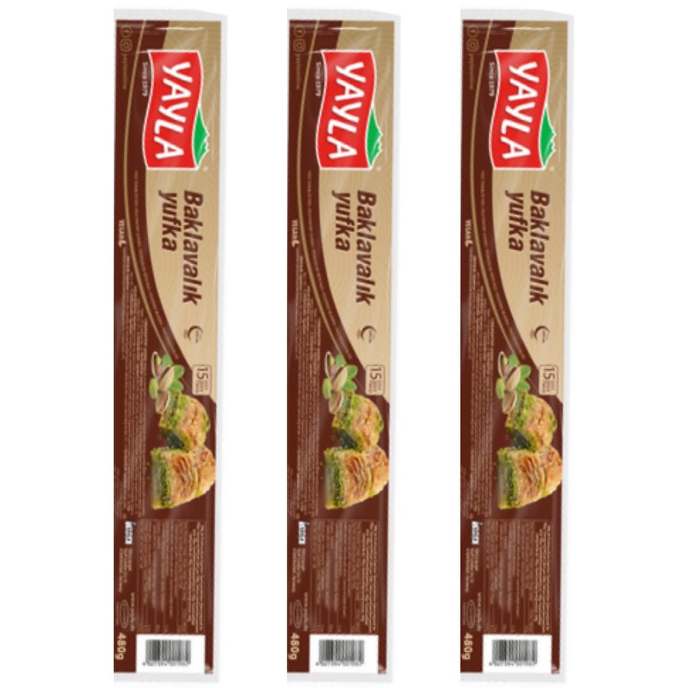 Yayla Filo Pastry Leaves phyllo dough for baklava 480 gram x 3 Packs by Pufai Grocery
