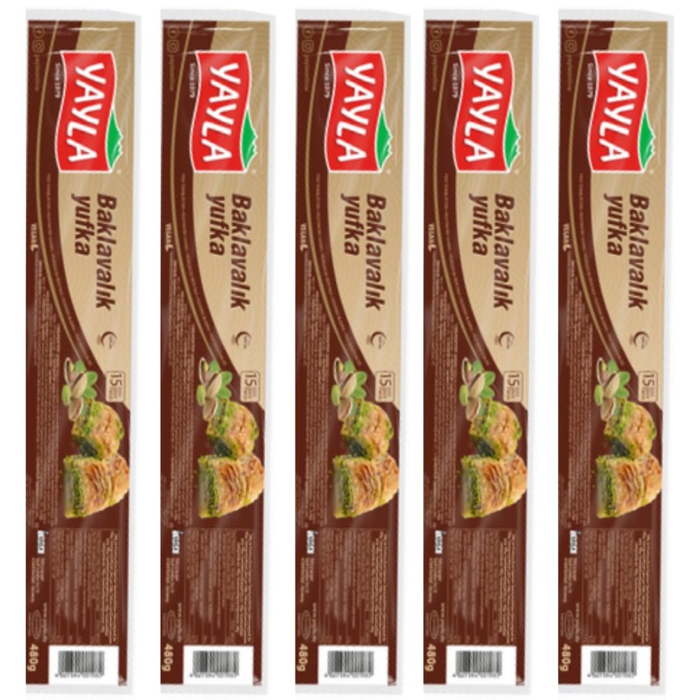 Yayla Filo Pastry Leaves phyllo dough for baklava 480 gram x 5 Packs by Pufai Grocery