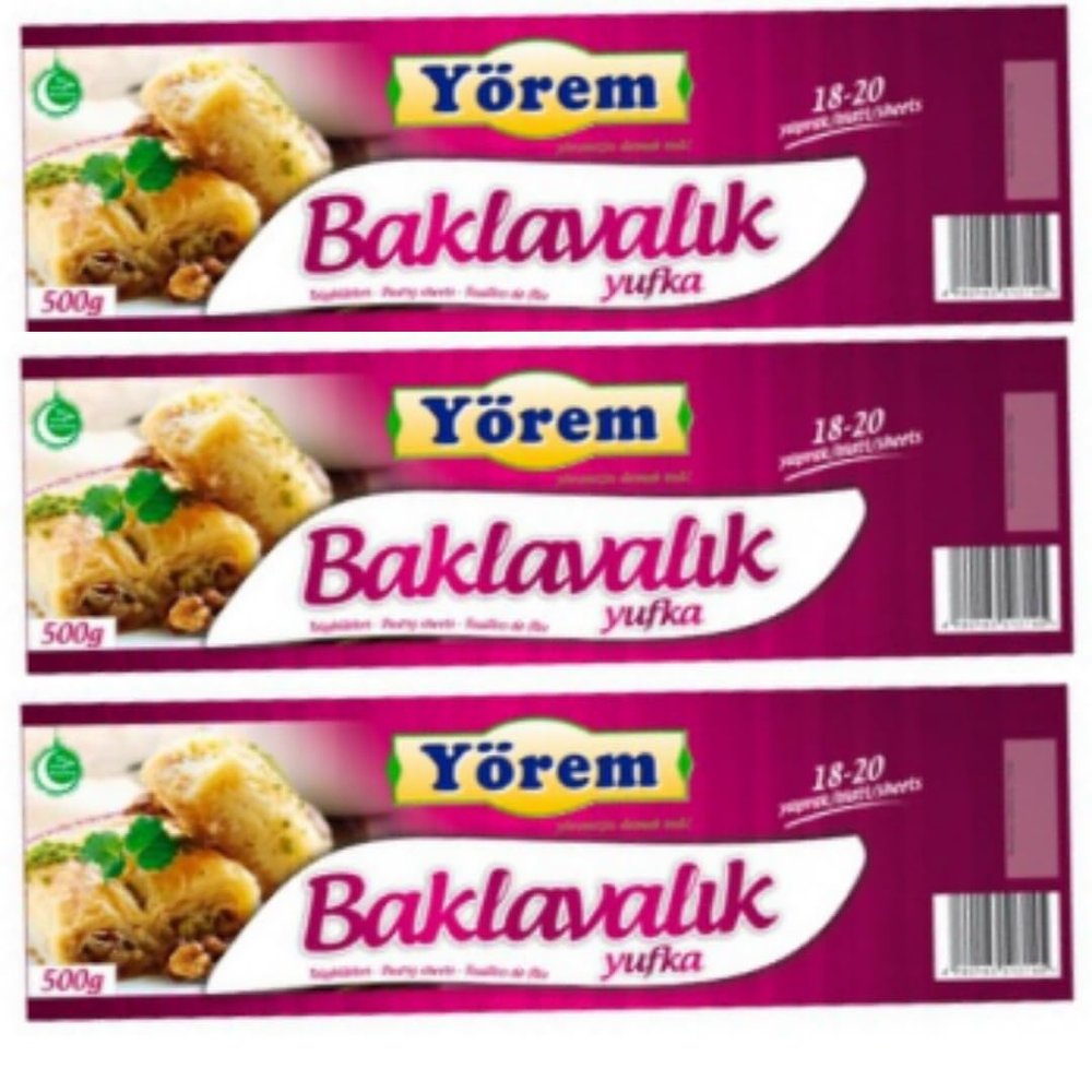 Yorem Filo Pastry Leaves phyllo dough for baklava 480 gram x 3 Packs by Pufai Grocery