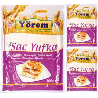 Yorem Pastry Leaves (Sac Yufka) phyllo dough 500 Gramm x 3 Packs by Pufai Grocery