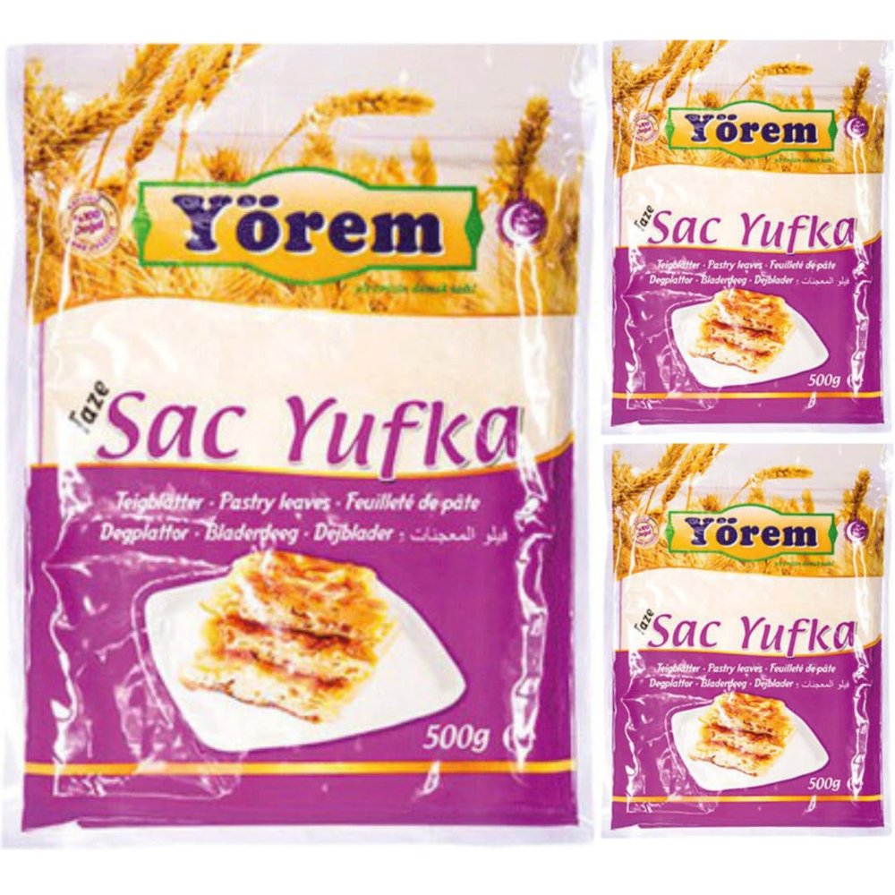 Yorem Pastry Leaves (Sac Yufka) phyllo dough 500 Gramm x 3 Packs by Pufai Grocery