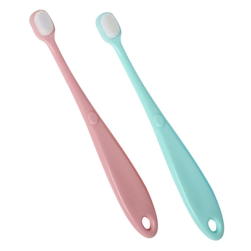 FRCOLOR Kids Toothbrush Newborn 2pcs Tooth Cleaning Brush Material Soft Bristles Wall Hanging Design for Kids Toddlers