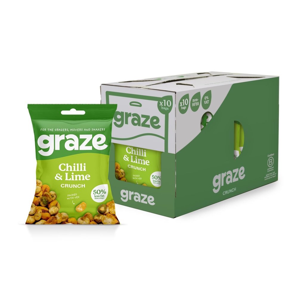 Graze - Chilli & Lime Crunchy Snacks - Healthy Vegan Lunchbox Snacks - Perfect If you Love Corn, Broad Beans and Chilli Roasted Peas - 35g x 10 bags