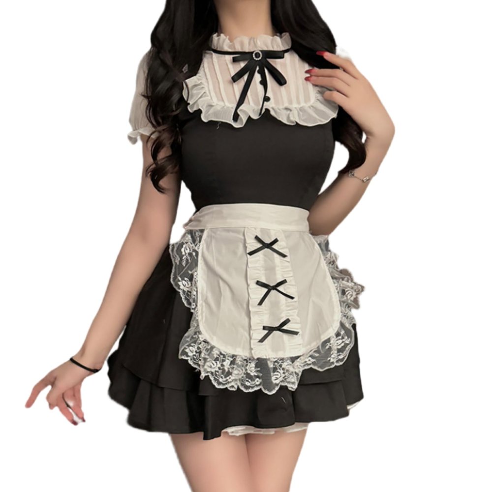 JINZIJINYU Sexy Lingerie For Women Sets Naughty Maid Costume Cos Uniform Sexy Passionate Temptation Maid Costume Temptation Suit Women Dress Black