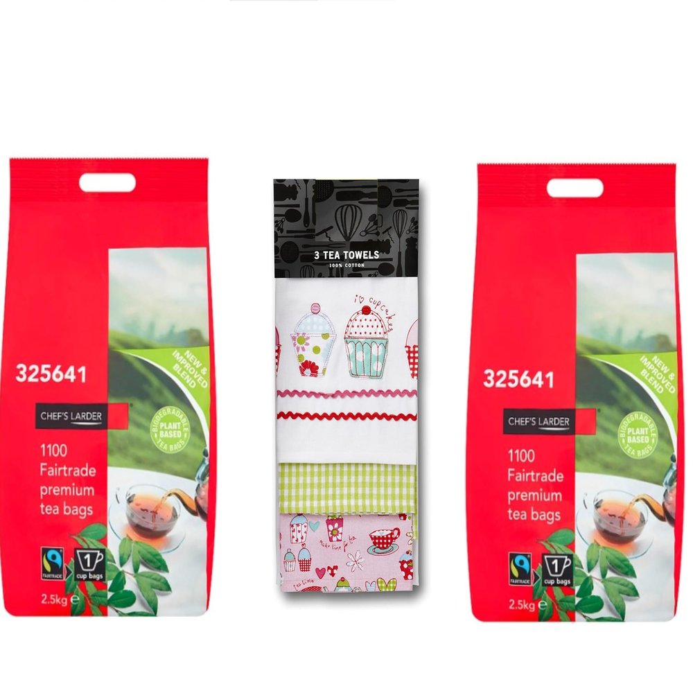 Chef's Larder Tea Bags 2200  Bulk Tea Bags for Catering & Home Use Bulk Catering Tea Bag With Towels Gift Set, Fairtrade Certified|Bistro|chefs larder