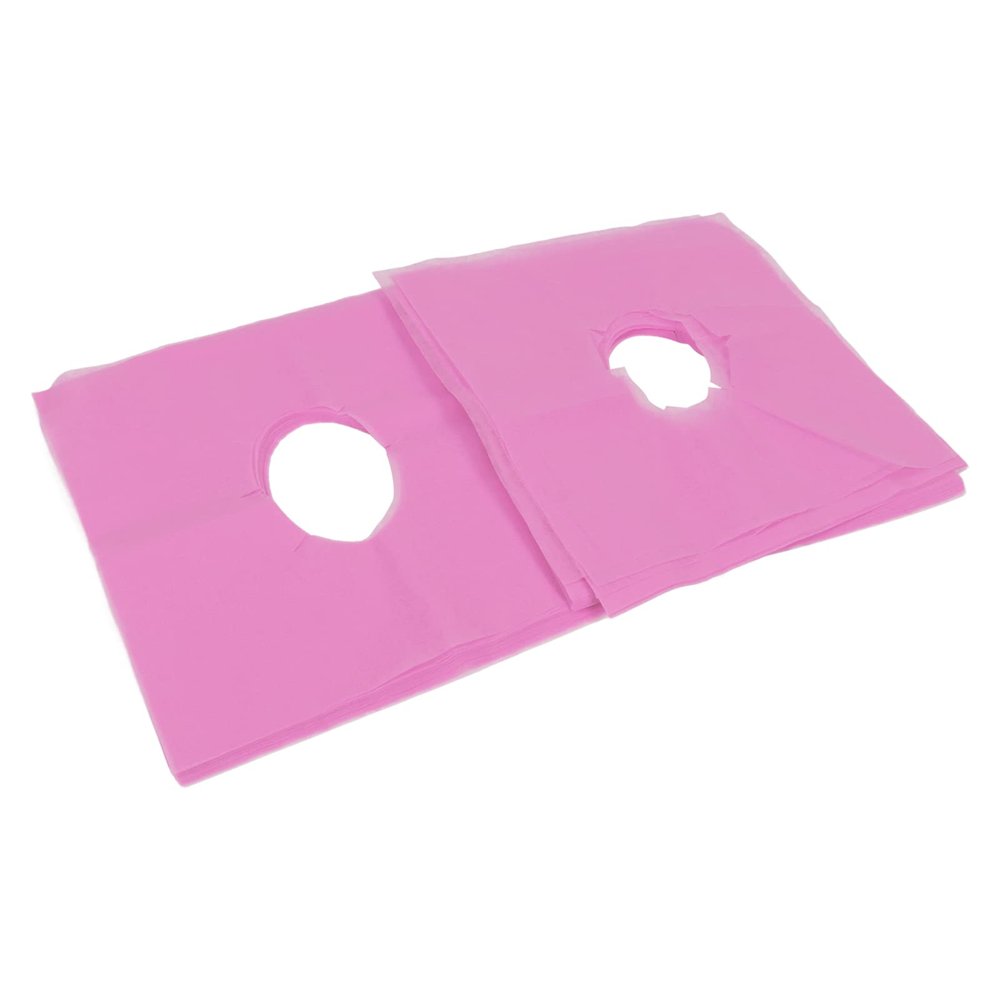 100pcs Face Rest Cover Hole Design Good Water Absorption Breathable Disposable Headrest Cover for Beauty Salons (Pink)