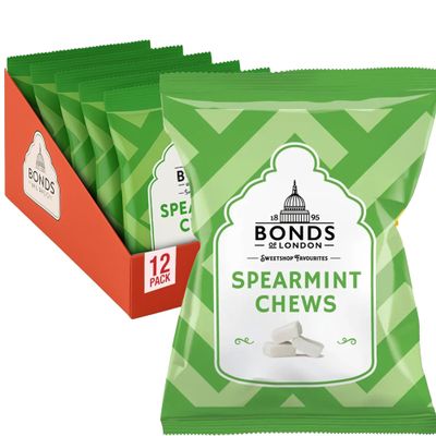 Bonds of London Spearmint Chews Bags, Retro Breath Freshening Chewy Sweets, 120 g (Pack of 12)