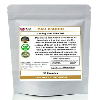 PAU D'ARCO Capsules 100% Pure (No additives No Fillers) Taheebo, Lapacho (90)